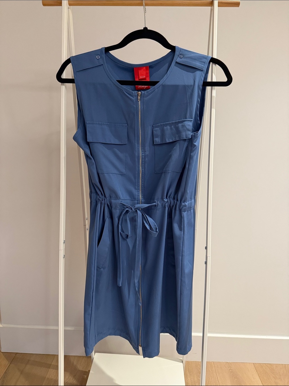 Sleeveless Zip-Front Drawstring Dress in Slate Blue